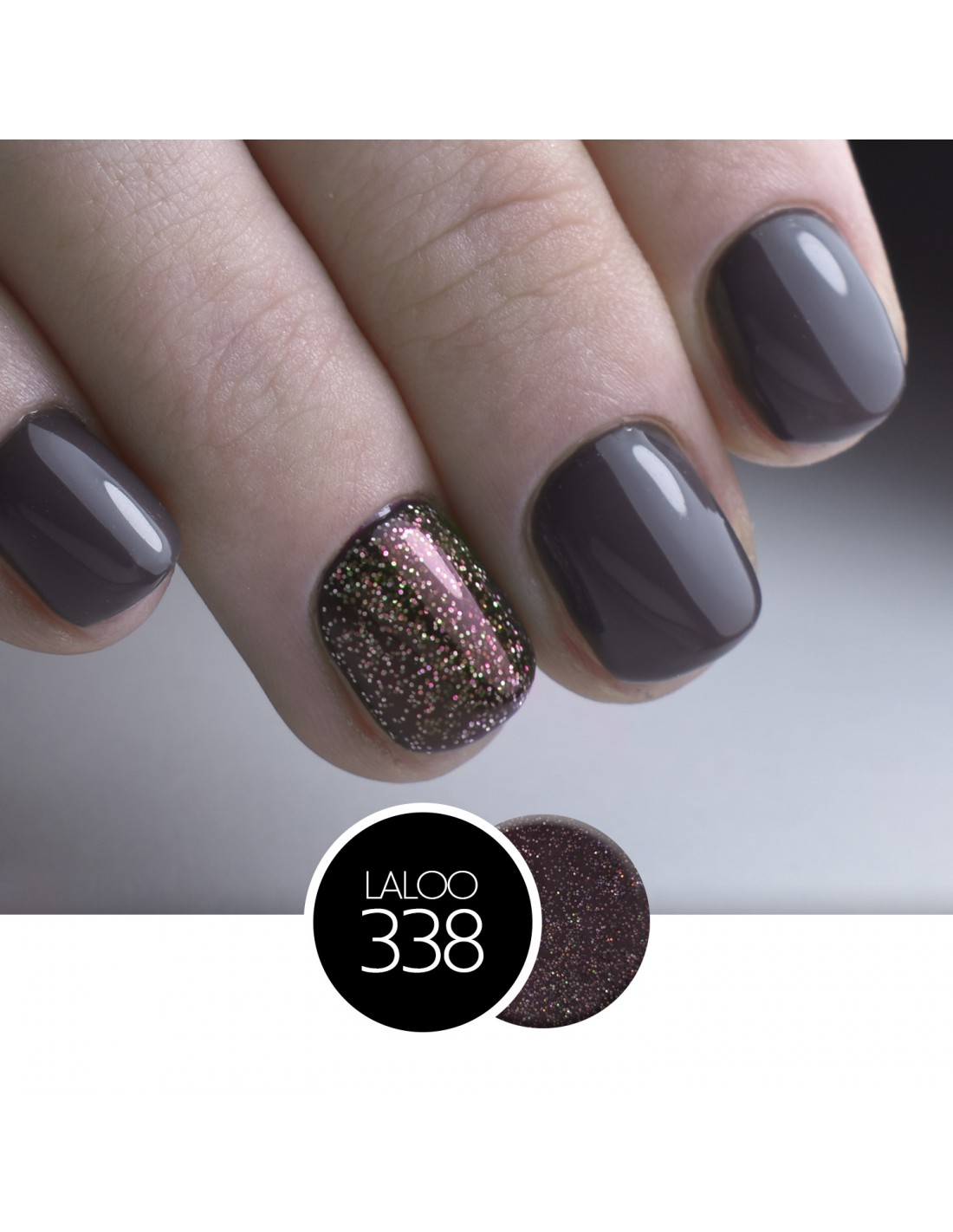 Laloo Ημιμόνιμο Βερνίκι Νο.338 Μελιτζανί Σκούρο με Πολύχρωμο Ψιλό Glitter 15ml - Image 2