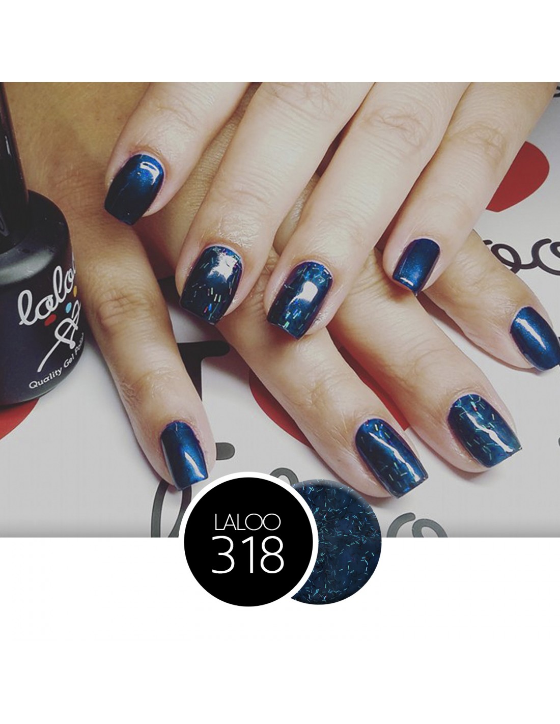Laloo Ημιμόνιμο Βερνίκι No.318 Μπλε-Πετρόλ με Ιριδίζουσες Ίνες 15ml - Image 2